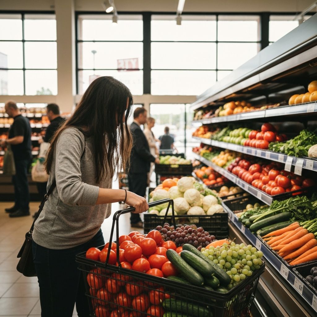 Grocery shopping without visible brands